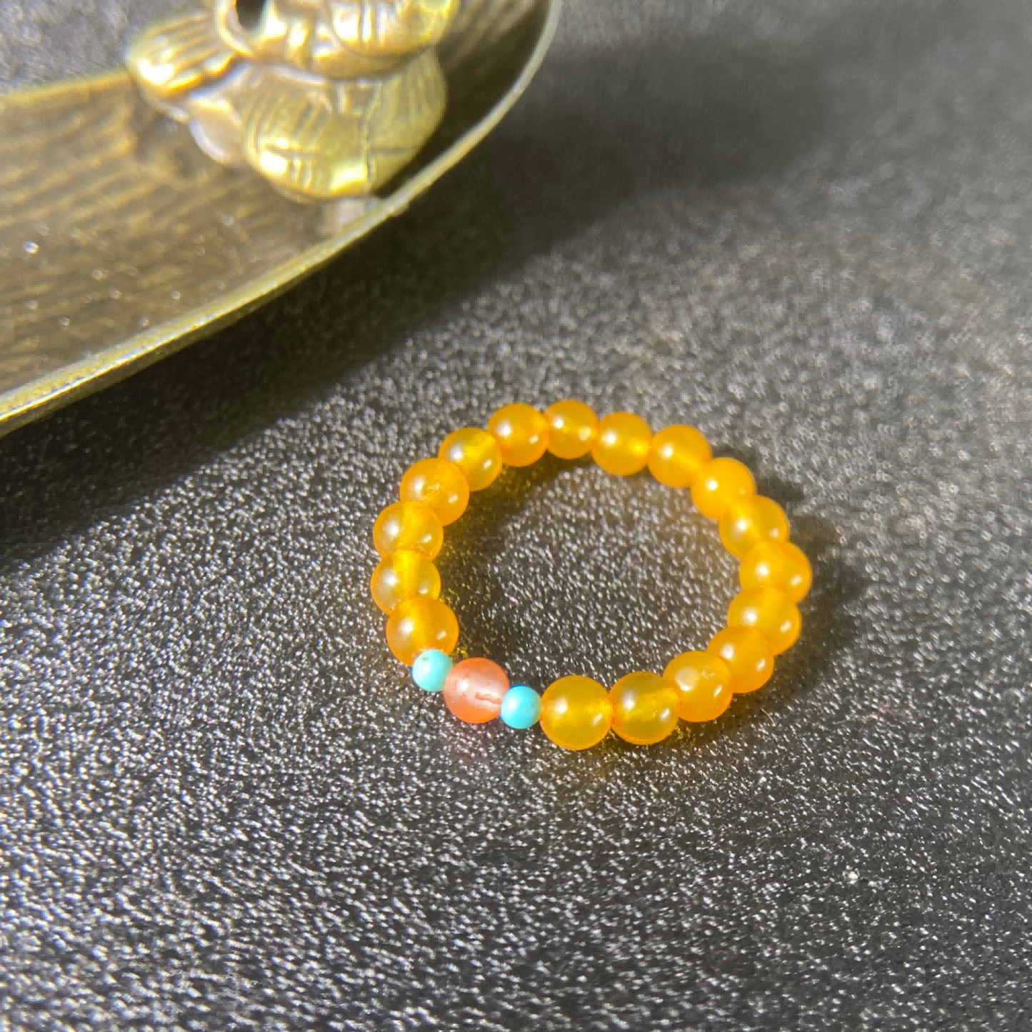 Amber Beaded Energy Ring – Healing Crystal Jewelry for Positivity, Protection & Emotional Balance
