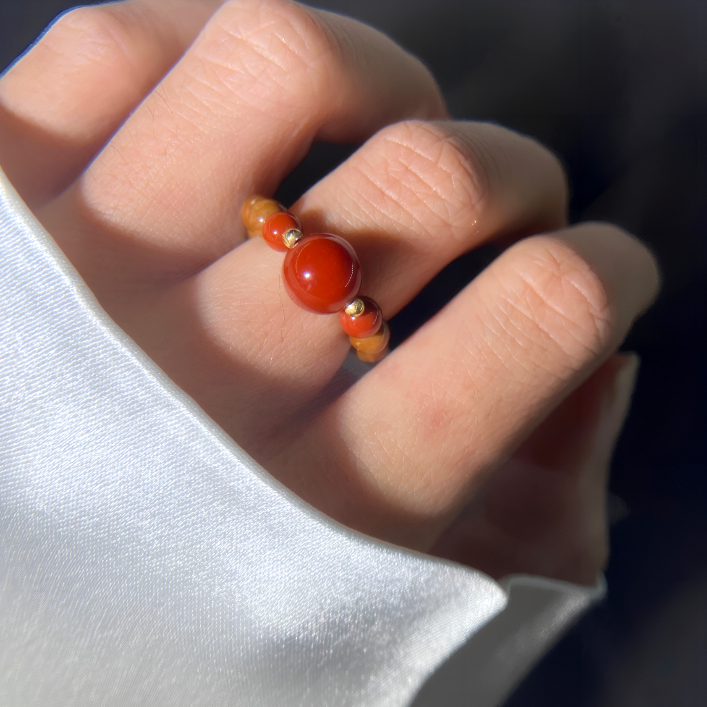 Red Agate & Kukui Bodhi Bead Ring – Energy Protection Spiritual Healing Jewelry for Strength & Vitality