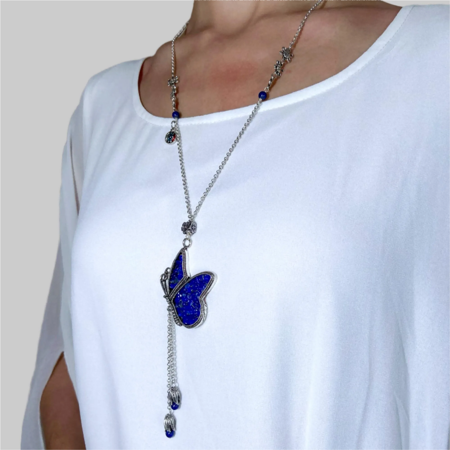 Butterfly Lapis Lazuli Pendant Necklace โ Transformation, Inner Wisdom & Spiritual Protection Jewelry