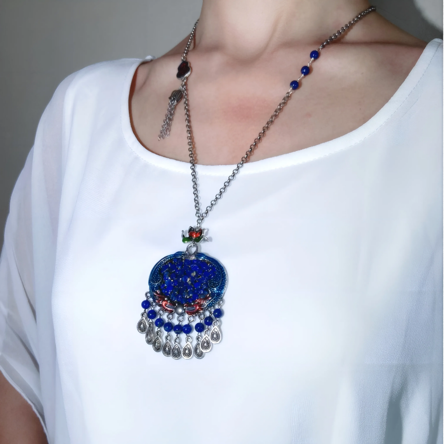 Lapis Lazuli Peace Lock Necklace – Tibetan Amulet for Protection, Wisdom & Spiritual Harmony