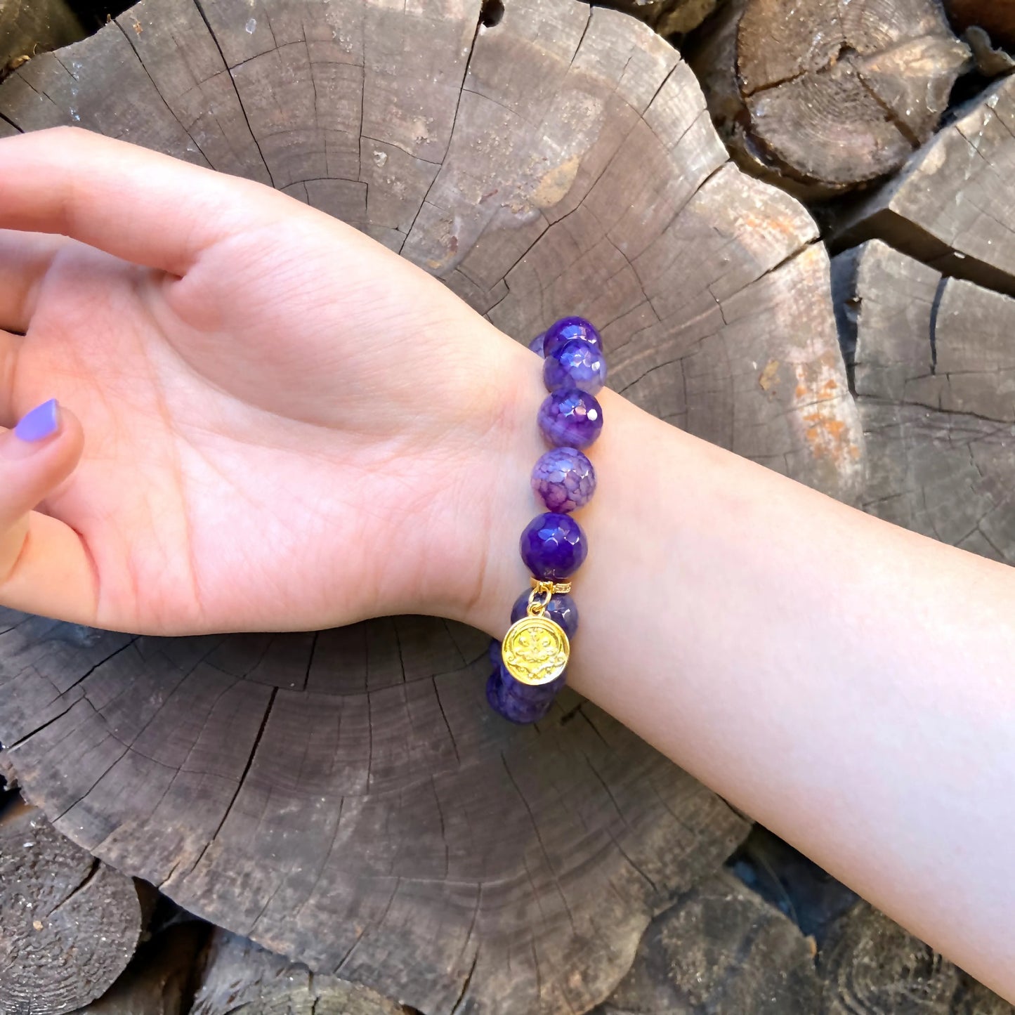 Translucent Purple Dragon Scale Agate Bracelet β Tibetan Spiritual Energy Beads for Protection, Intuition & Healing Balance