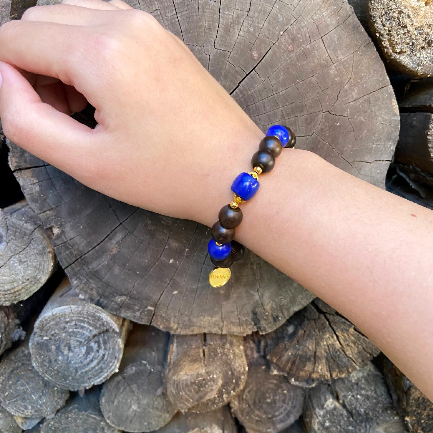 Hand-carved Lapis Lazuli Pixiu Wood Bracelet - Healing Energy, Spiritual Protection & Good Fortune Talisman