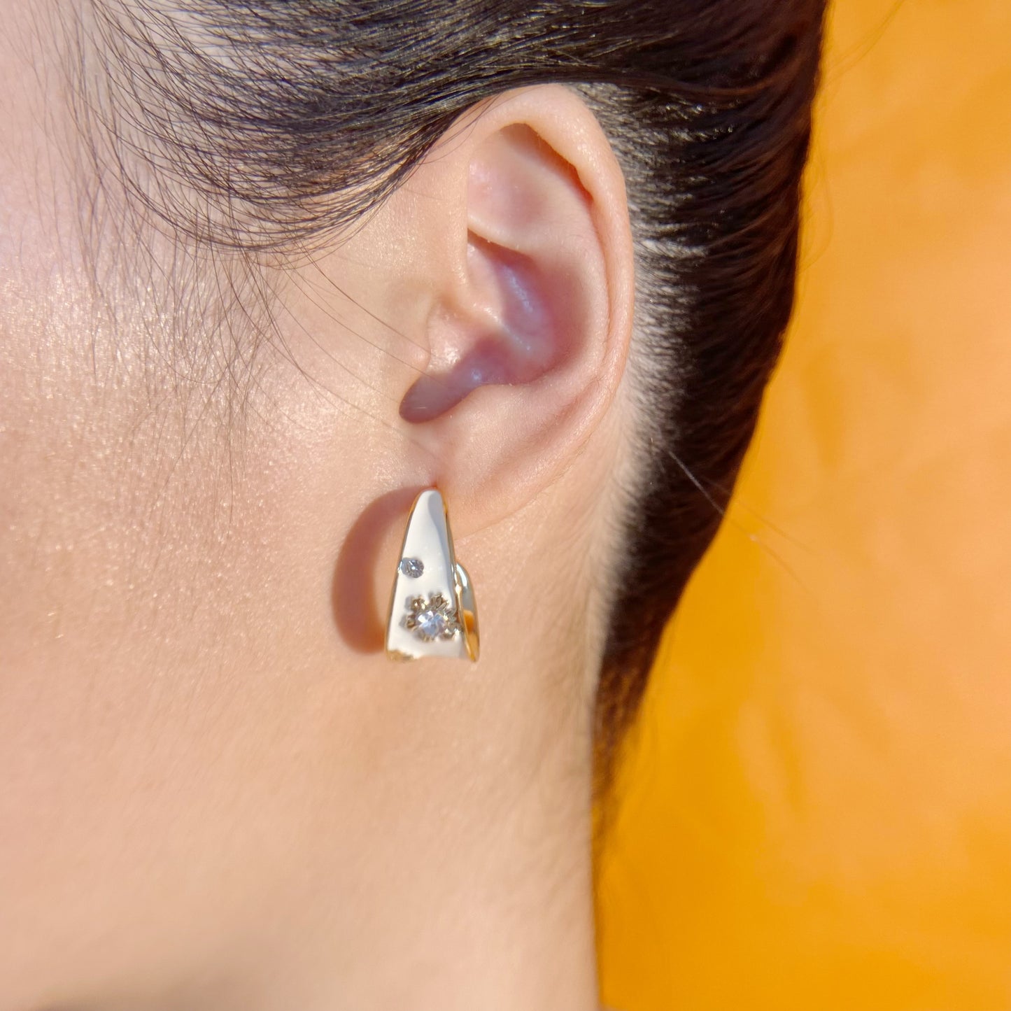 Divine Harmony – White Enamel Gold Hoop Earrings | Spiritual Energy Jewelry for Protection, Purity & Prosperity