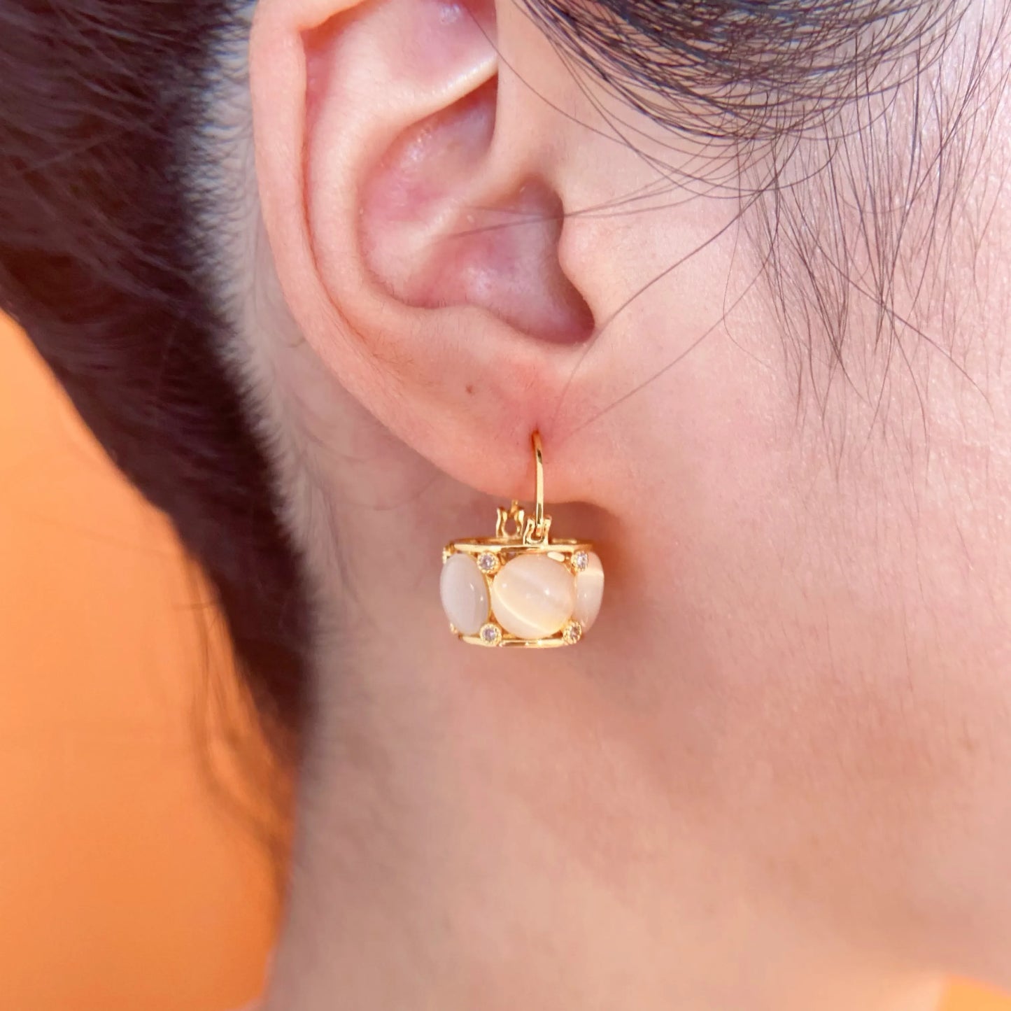 24K Gold-Plated Cat’s Eye Lantern Earrings – Prosperity Basket Earrings for Luck, Energy & Spiritual Protection