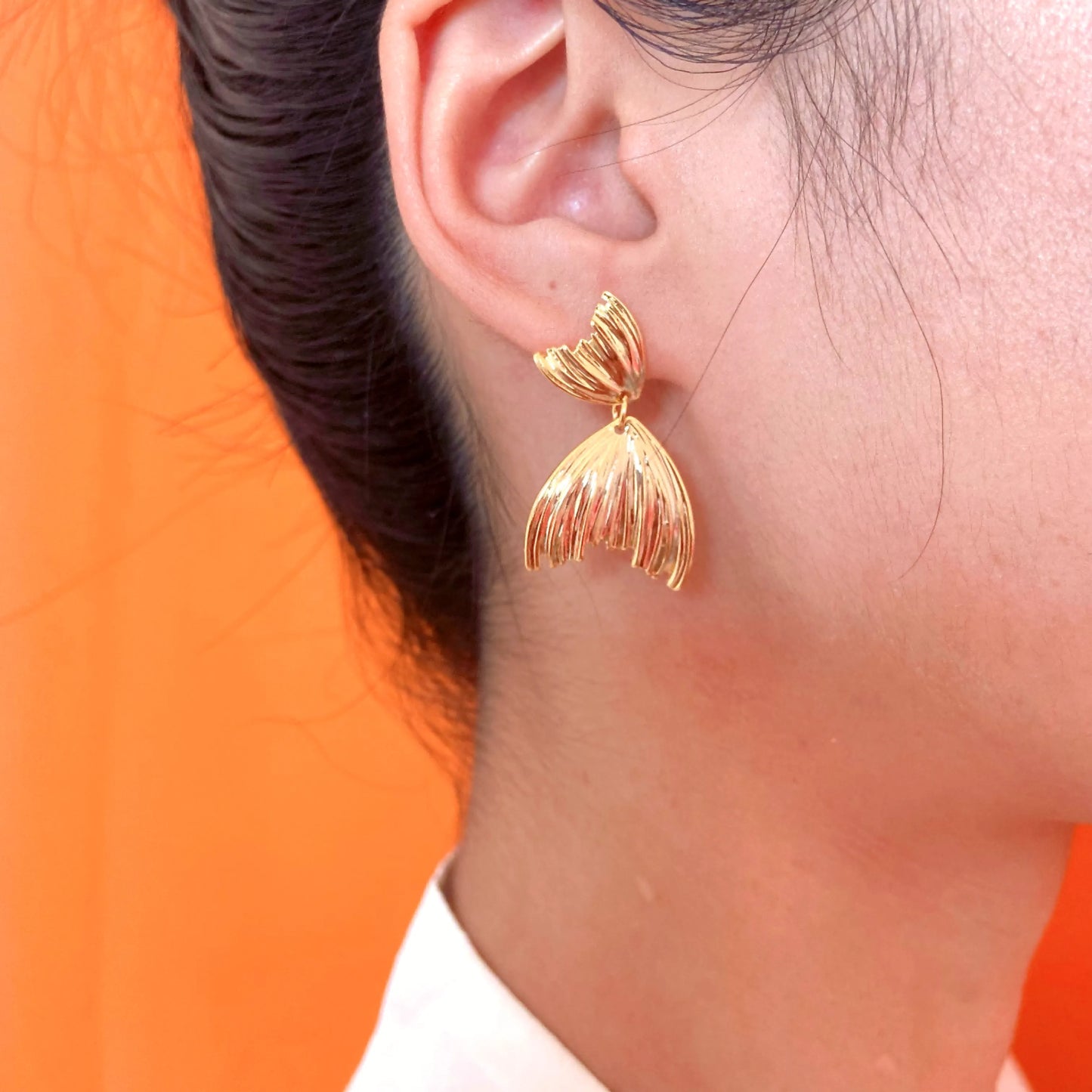 Spiritual Golden Fish Tail Studs – Bring Wealth, Harmony & Inner Flow