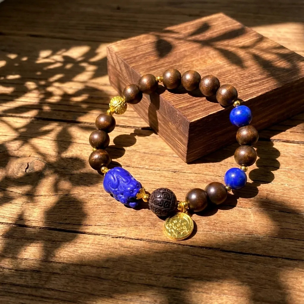 Lapis Lazuli & Wooden Bead Bracelet – Wealth