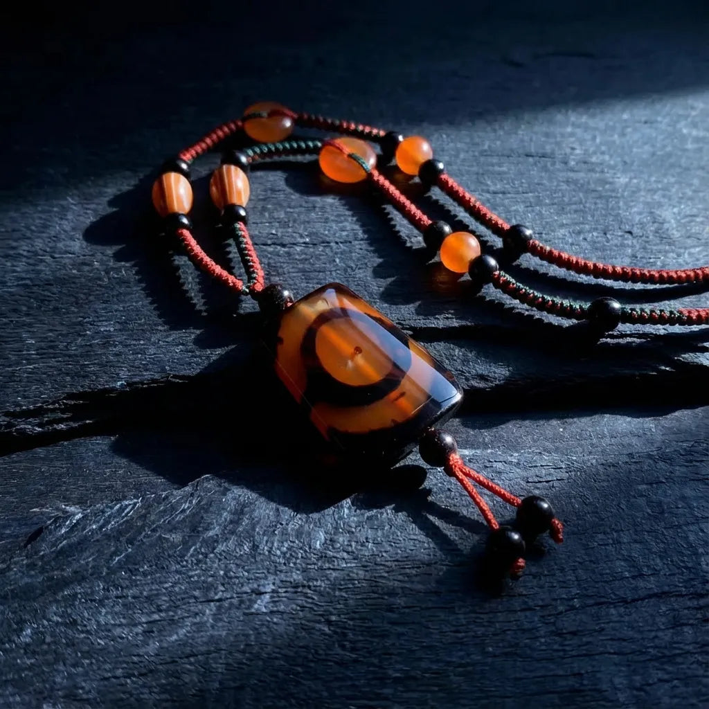 Brown Double-Eye Dzi Bead Necklace – Harmony