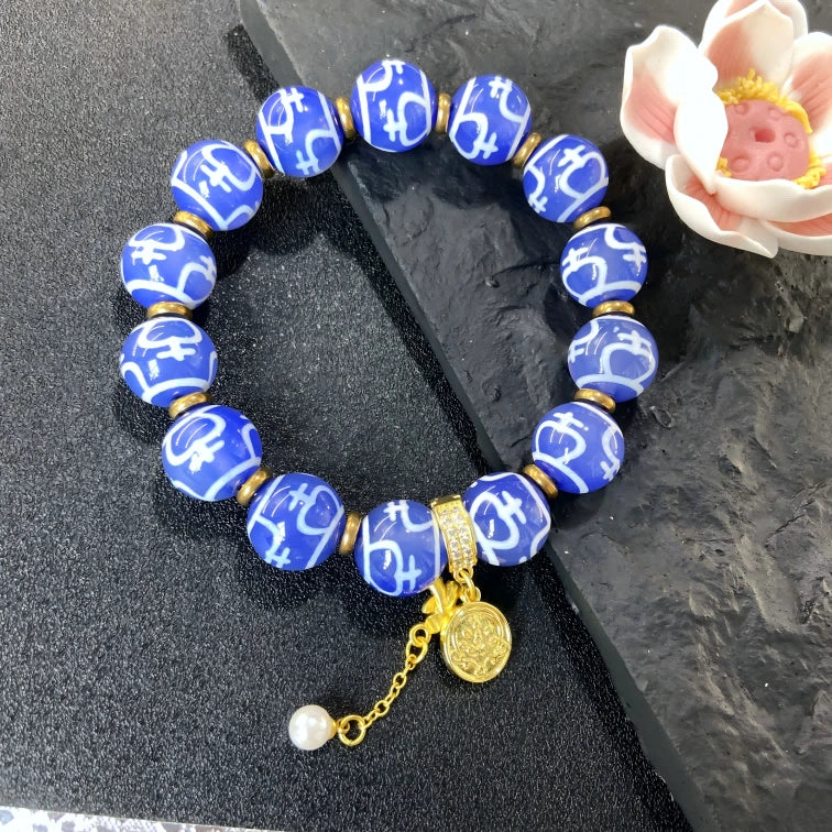 Blue Century Treasure Vase Dzi Bead Bracelet – Timeless Wisdom & Sacred Harmony