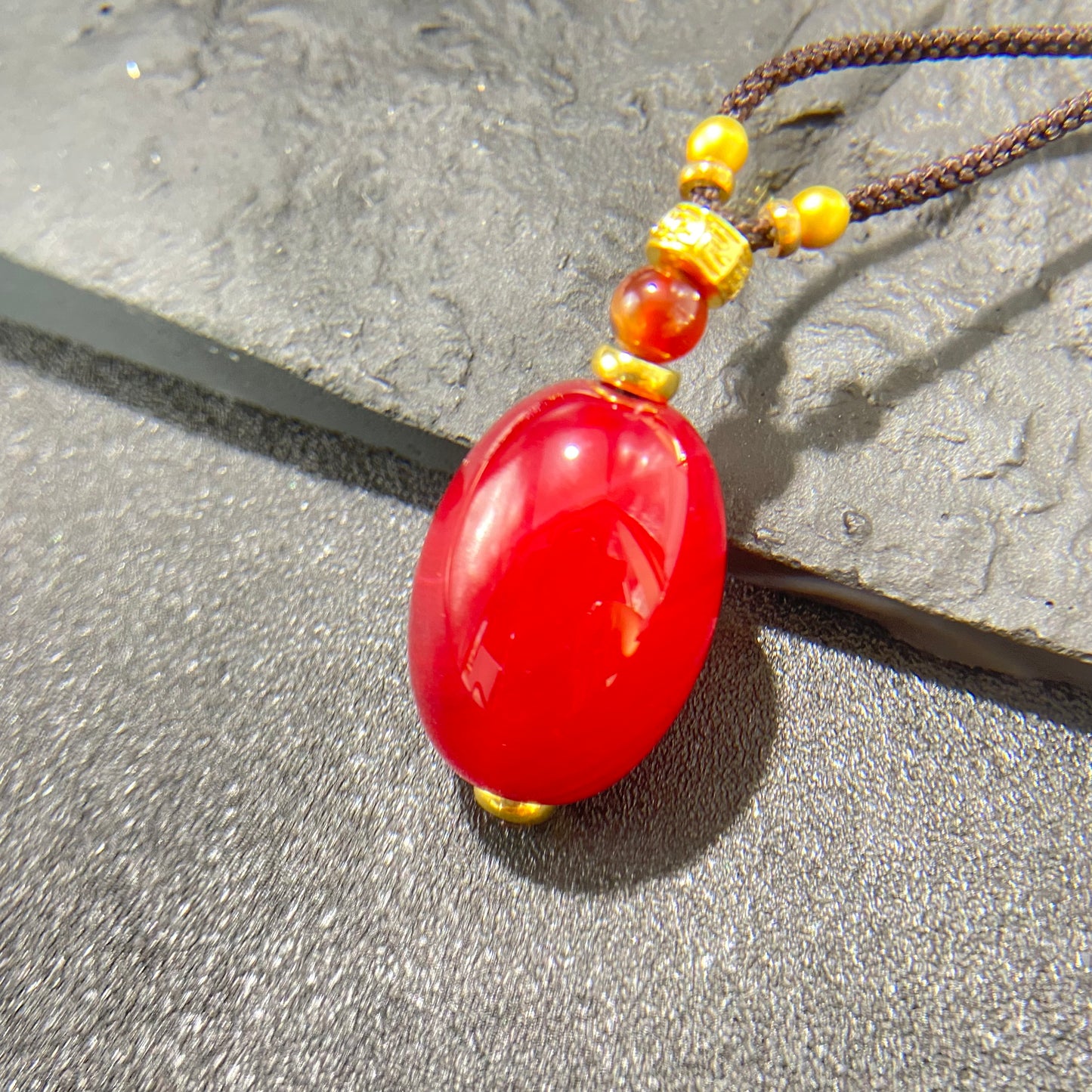 Sacred Buddha Dzi Bead Pendant Necklace in Bloodstone Agate – Timeless Protection