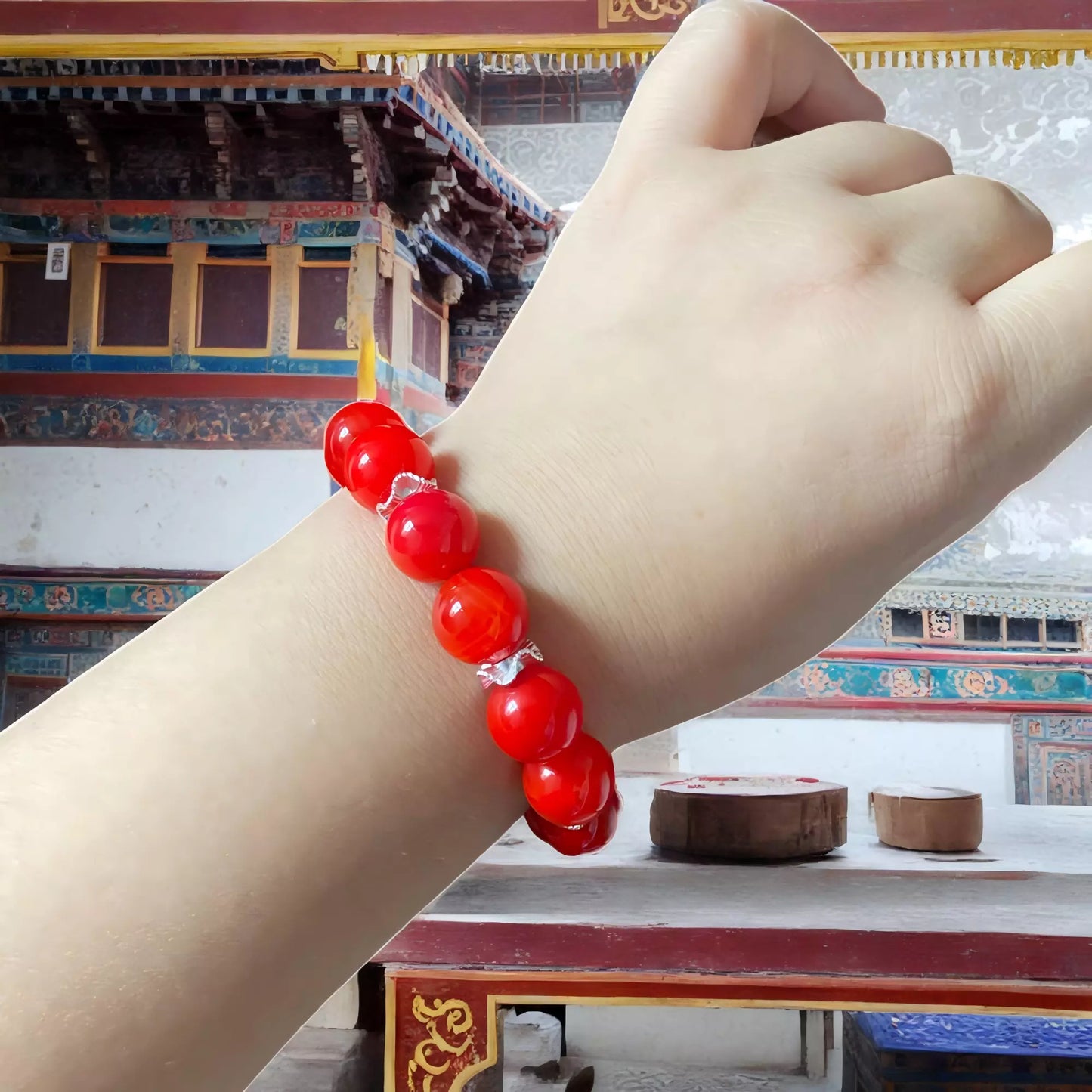 Red Agate Buddha Dzi Bead Bracelet – Tibetan Healing Energy Amulet for Protection, Prosperity & Spiritual Balance