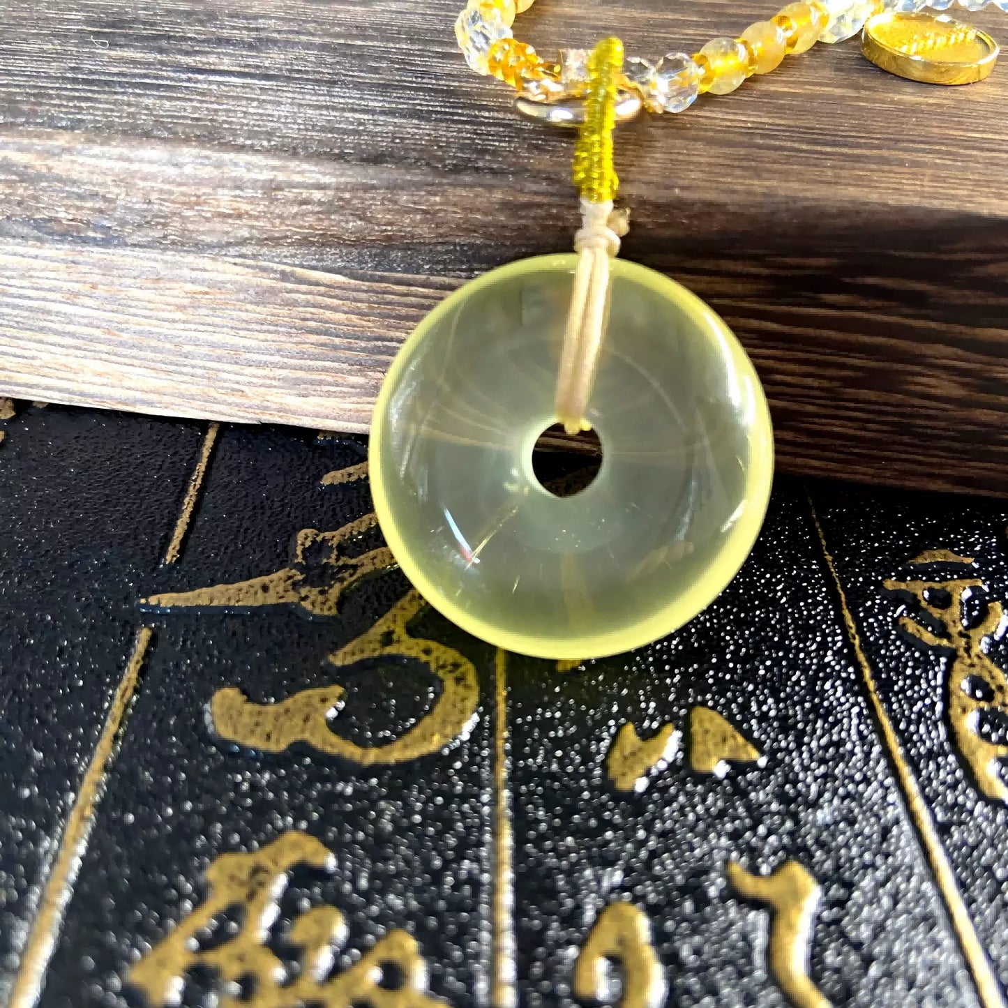 Yellow Citrine “Ping An Kou” Donut Pendant Necklace| Symbol of Peace, Prosperity & Protection