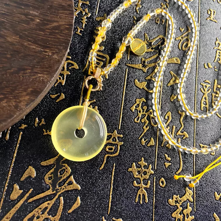 Yellow Citrine “Ping An Kou” Donut Pendant Necklace| Symbol of Peace, Prosperity & Protection