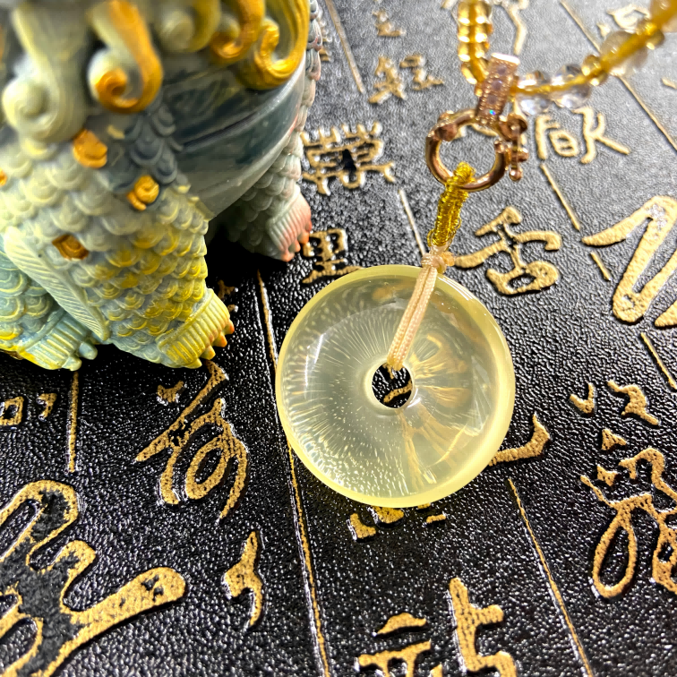 Yellow Citrine “Ping An Kou” Donut Pendant Necklace| Symbol of Peace, Prosperity & Protection
