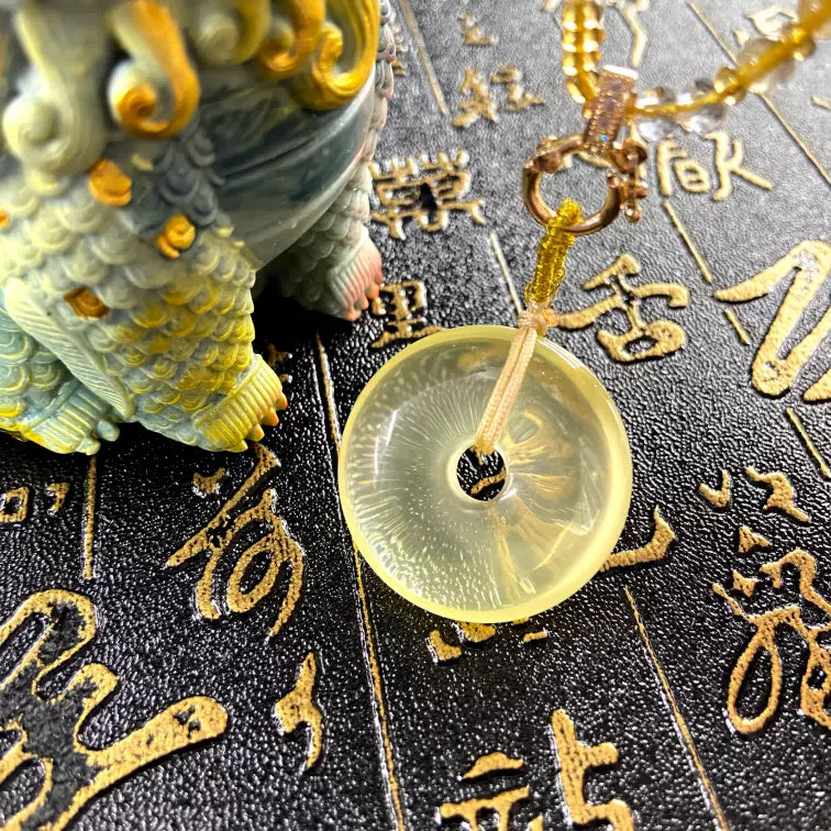 Yellow Citrine “Ping An Kou” Donut Pendant Necklace| Symbol of Peace, Prosperity & Protection