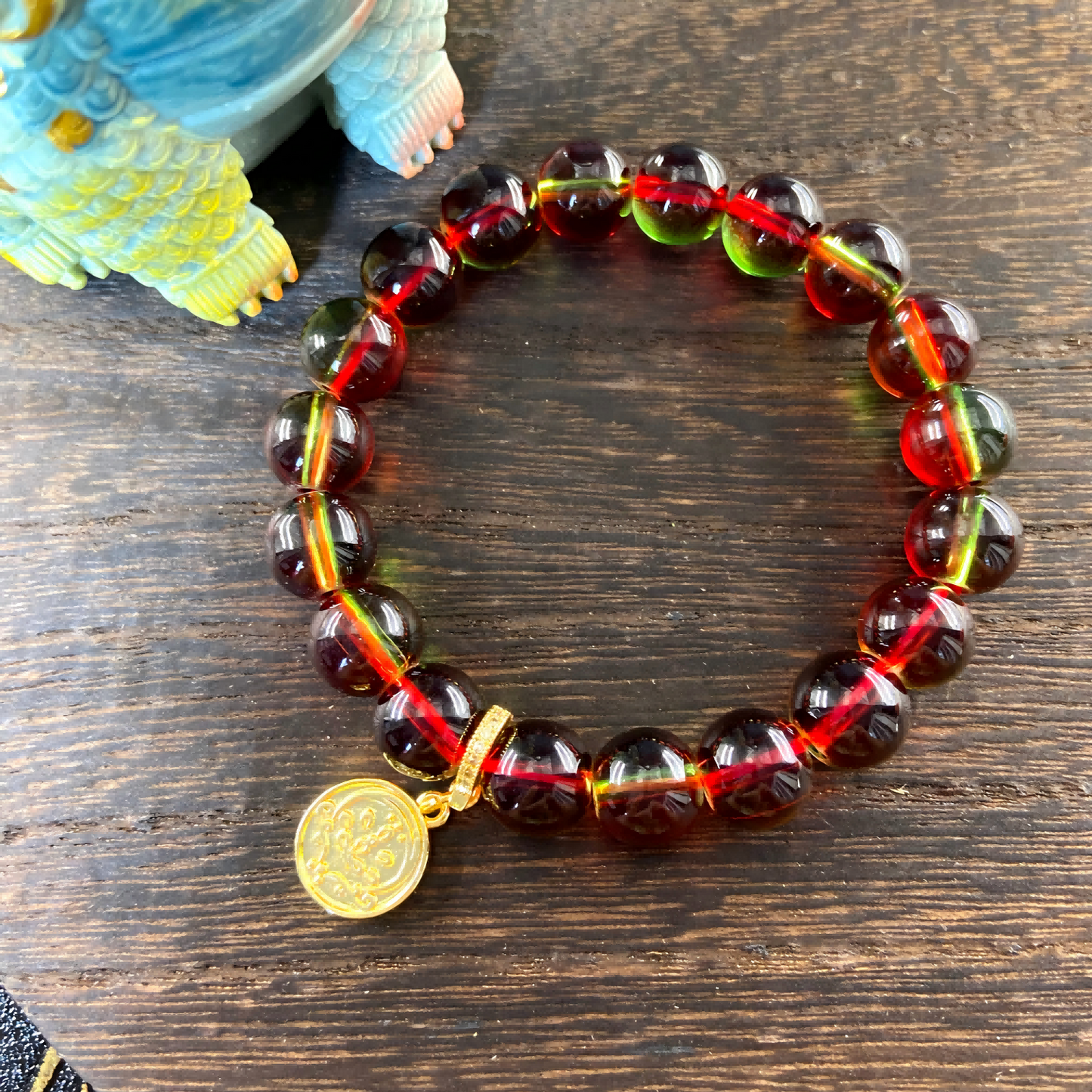Dual Harmony of Yamdrok · Red & Green Topaz Bracelet – Healing Balance & Sacred Energy