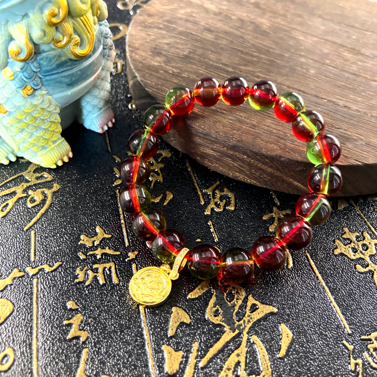 Dual Harmony of Yamdrok · Red & Green Topaz Bracelet – Healing Balance & Sacred Energy