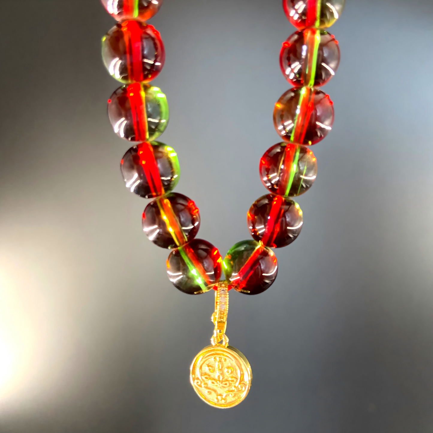 Dual Harmony of Yamdrok · Red & Green Topaz Bracelet – Healing Balance & Sacred Energy