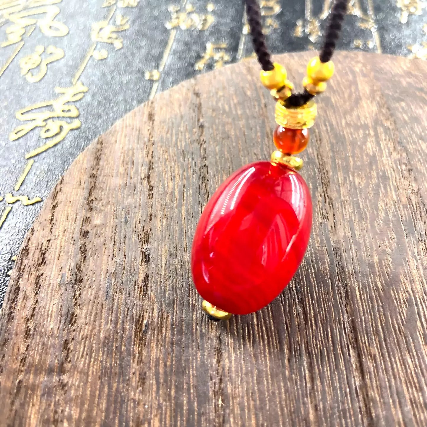 Sacred Buddha Dzi Bead Pendant Necklace in Bloodstone Agate – Timeless Protection