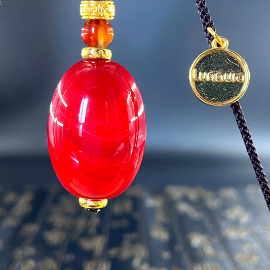 Sacred Buddha Dzi Bead Pendant Necklace in Bloodstone Agate – Timeless Protection