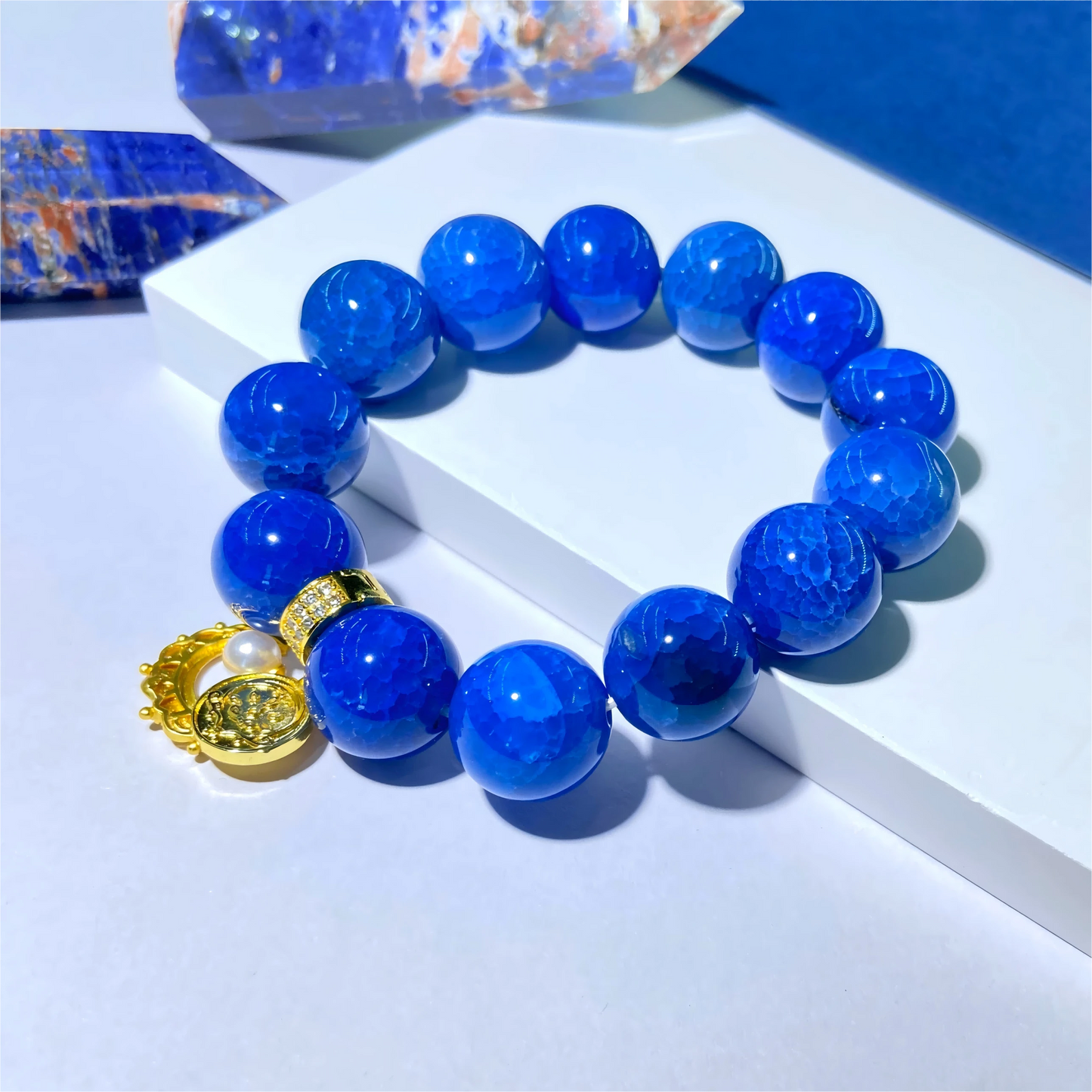 Celestial Blue Dragon Scale Agate Bracelet – Tibetan Sacred Stone for Protection, Balance & Spiritual Awakening