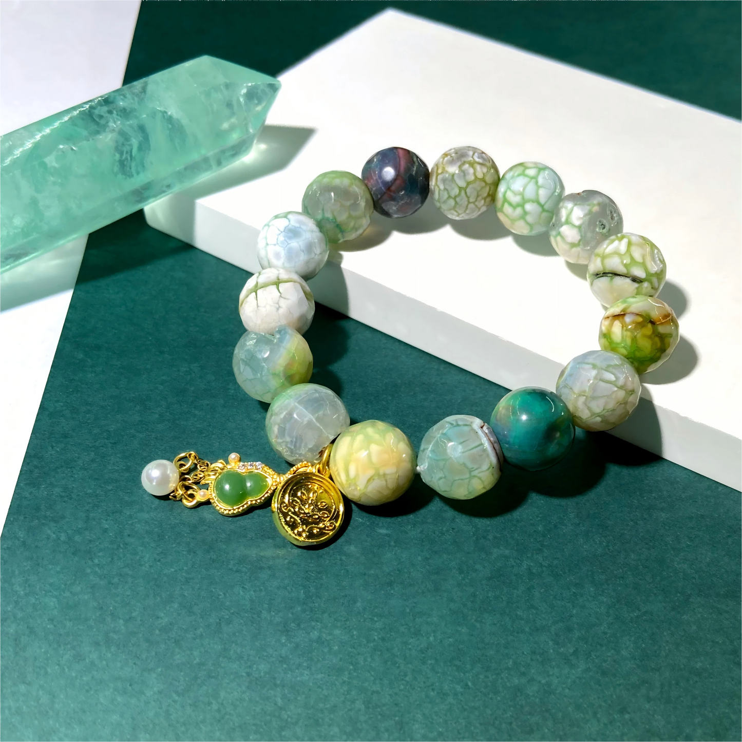 Tibetan Dragon Scale Agate Bracelet – Sacred Green Agate from Ngari, Symbol of Power, Protection & Prosperity | Buddhist Healing Energy Crystal Jewelry