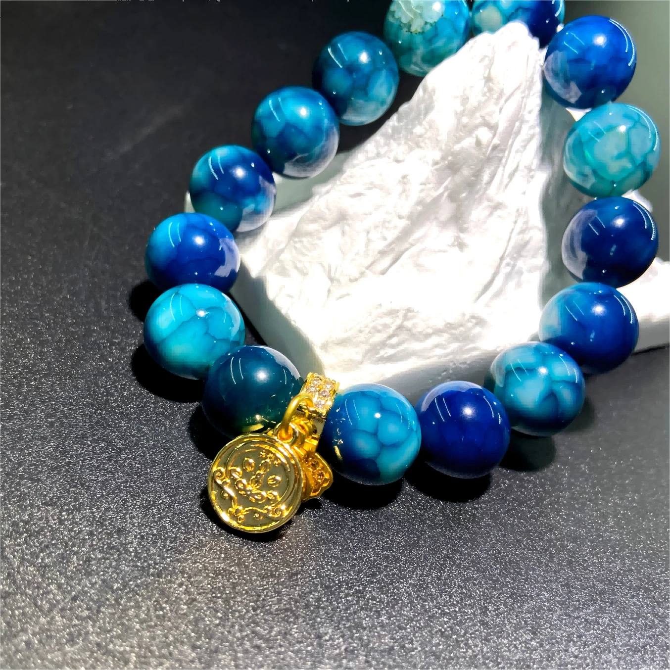 Blue Dragon Scale Agate Bracelet – Tibetan Sacred Stone of Transformation, Protection & Spiritual Harmony