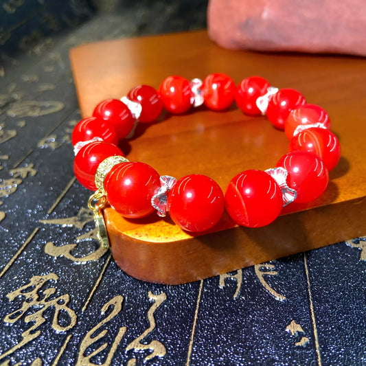 Red Agate Buddha Dzi Bead Bracelet – Tibetan Healing Energy Amulet for Protection, Prosperity & Spiritual Balance