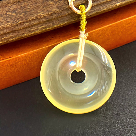 Yellow Citrine “Ping An Kou” Donut Pendant Necklace| Symbol of Peace, Prosperity & Protection