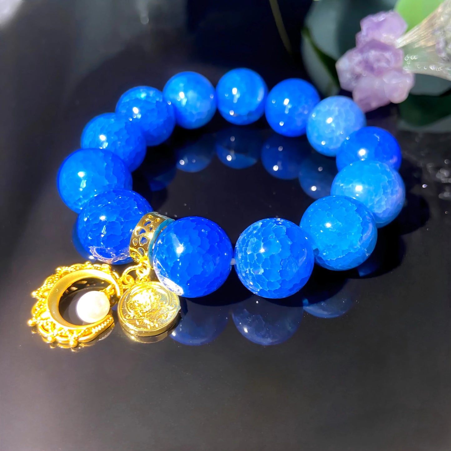 Celestial Blue Dragon Scale Agate Bracelet – Tibetan Sacred Stone for Protection, Balance & Spiritual Awakening