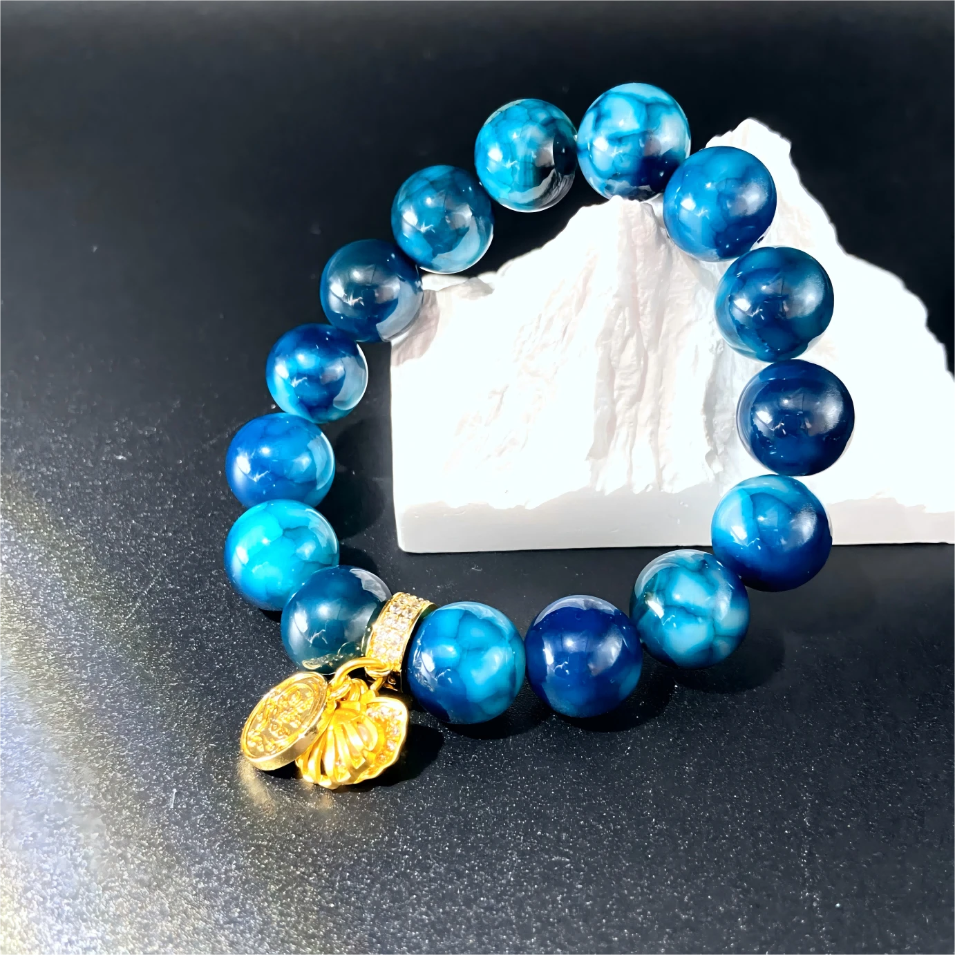 Blue Dragon Scale Agate Bracelet – Tibetan Sacred Stone of Transformation, Protection & Spiritual Harmony