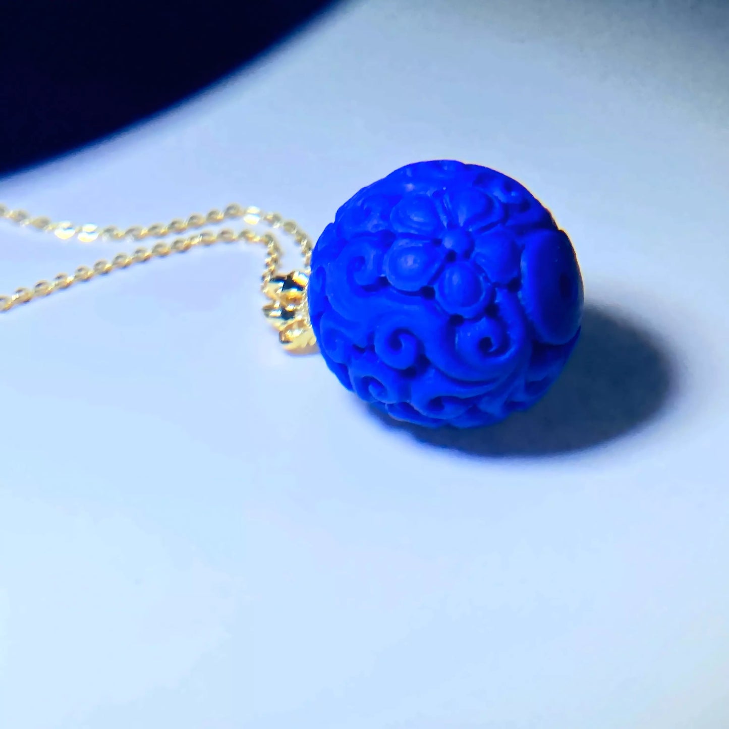 Imperial Lapis Lazuli Blessing Bead Pendant – Hand-Carved Auspicious Ruyi Design with Golden Crown for Luck, Protection & Spiritual Wisdom