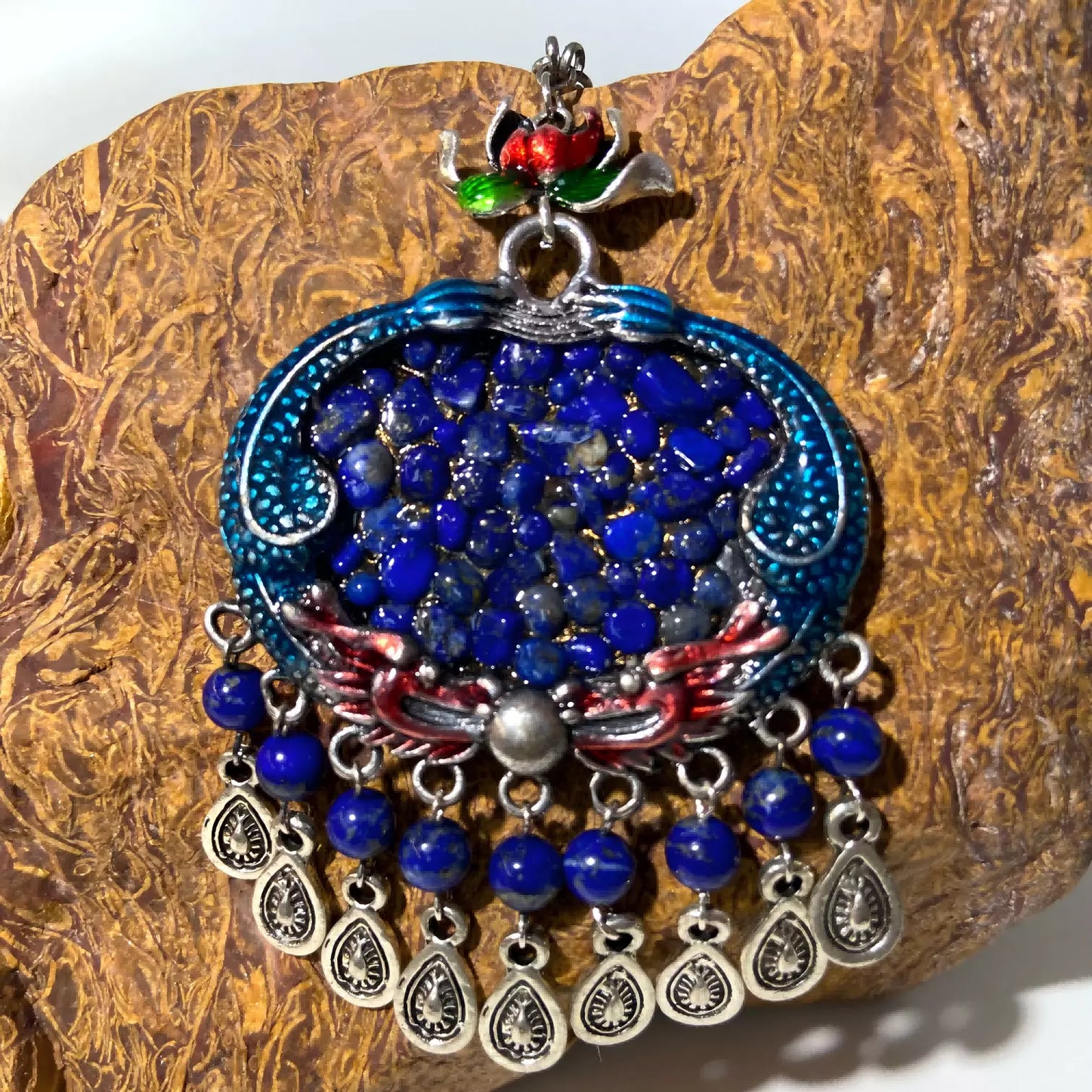 Lapis Lazuli Peace Lock Necklace – Tibetan Amulet for Protection, Wisdom & Spiritual Harmony