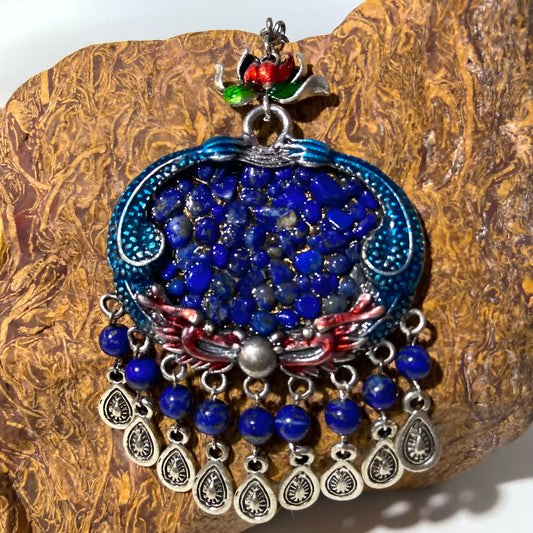 Lapis Lazuli Peace Lock Necklace – Tibetan Amulet for Protection, Wisdom & Spiritual Harmony