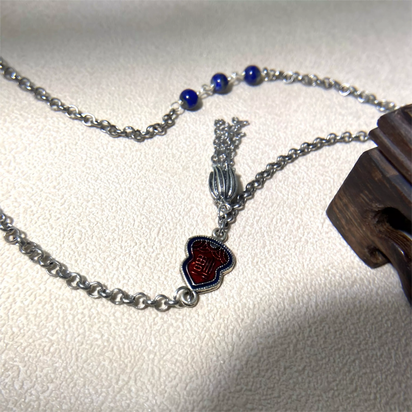 Lapis Lazuli Peace Lock Necklace – Tibetan Amulet for Protection, Wisdom & Spiritual Harmony
