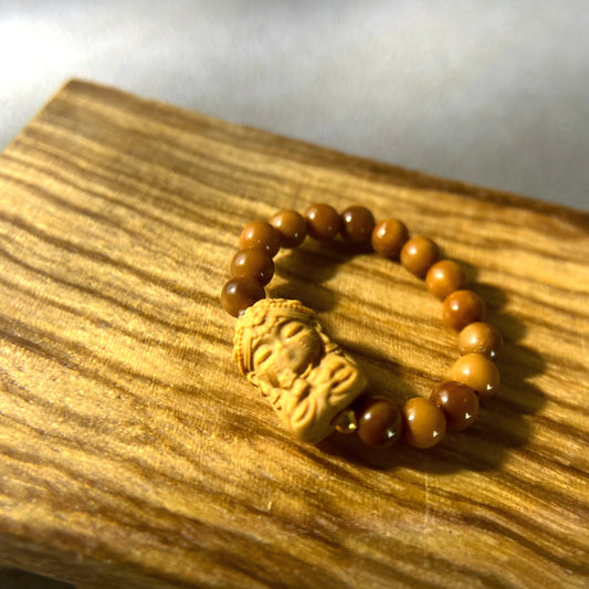 Sandalwood & Bodhi Bead Ring – Tibetan Zachiram Goddess Amulet for Protection, Empowerment & Spiritual Awakening