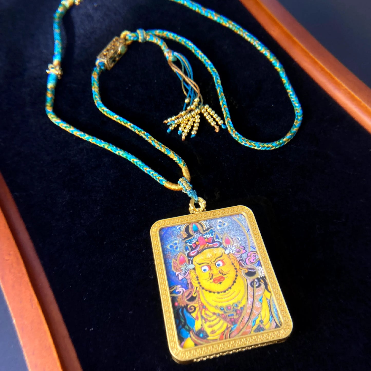 Yellow Jambhala Thangka – Tibetan Wealth Deity of Prosperity, Protection & Abundance Blessings