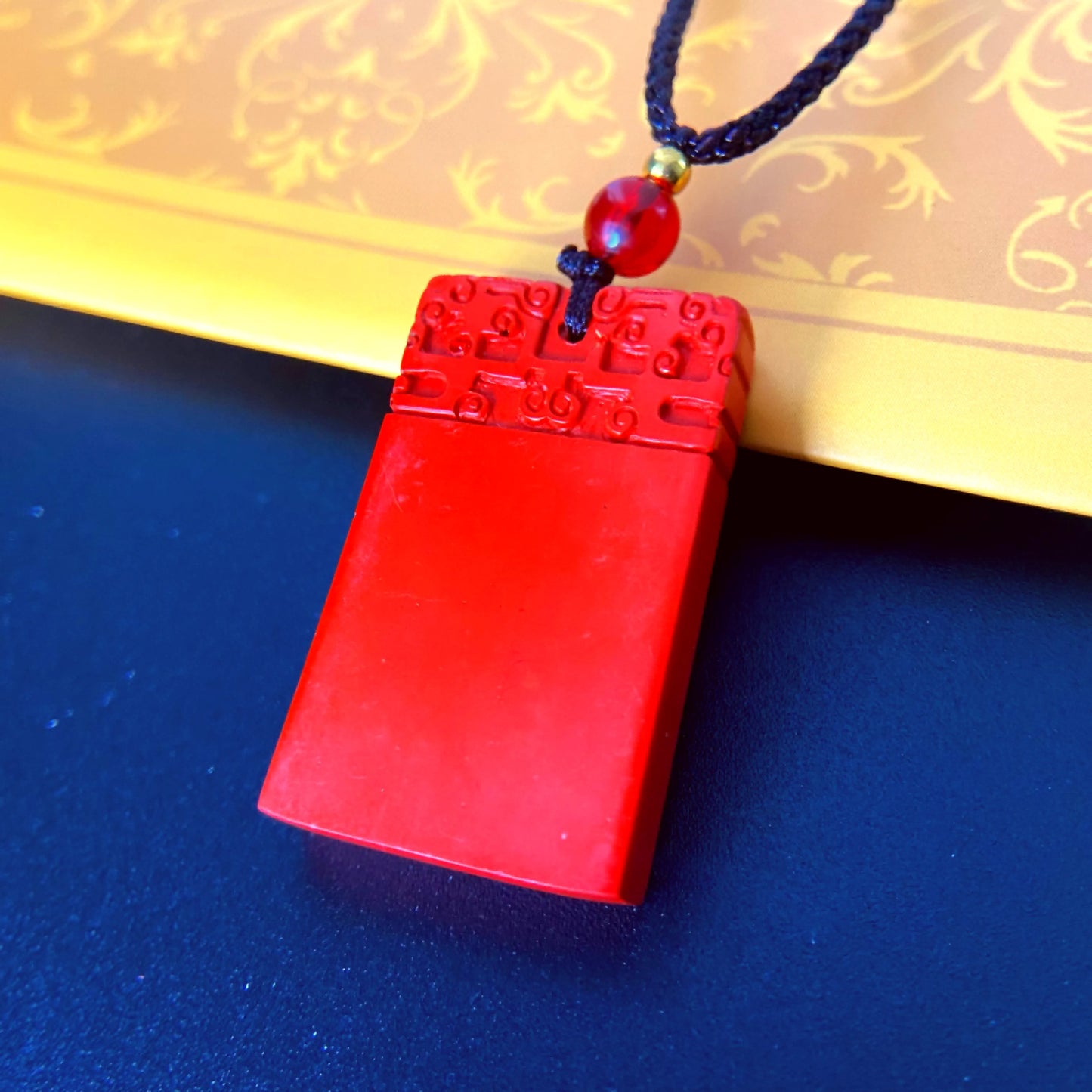 Hand-Carved Cinnabar Peace Amulet – Feng Shui Talisman for Protection, Blessings & Good Fortune