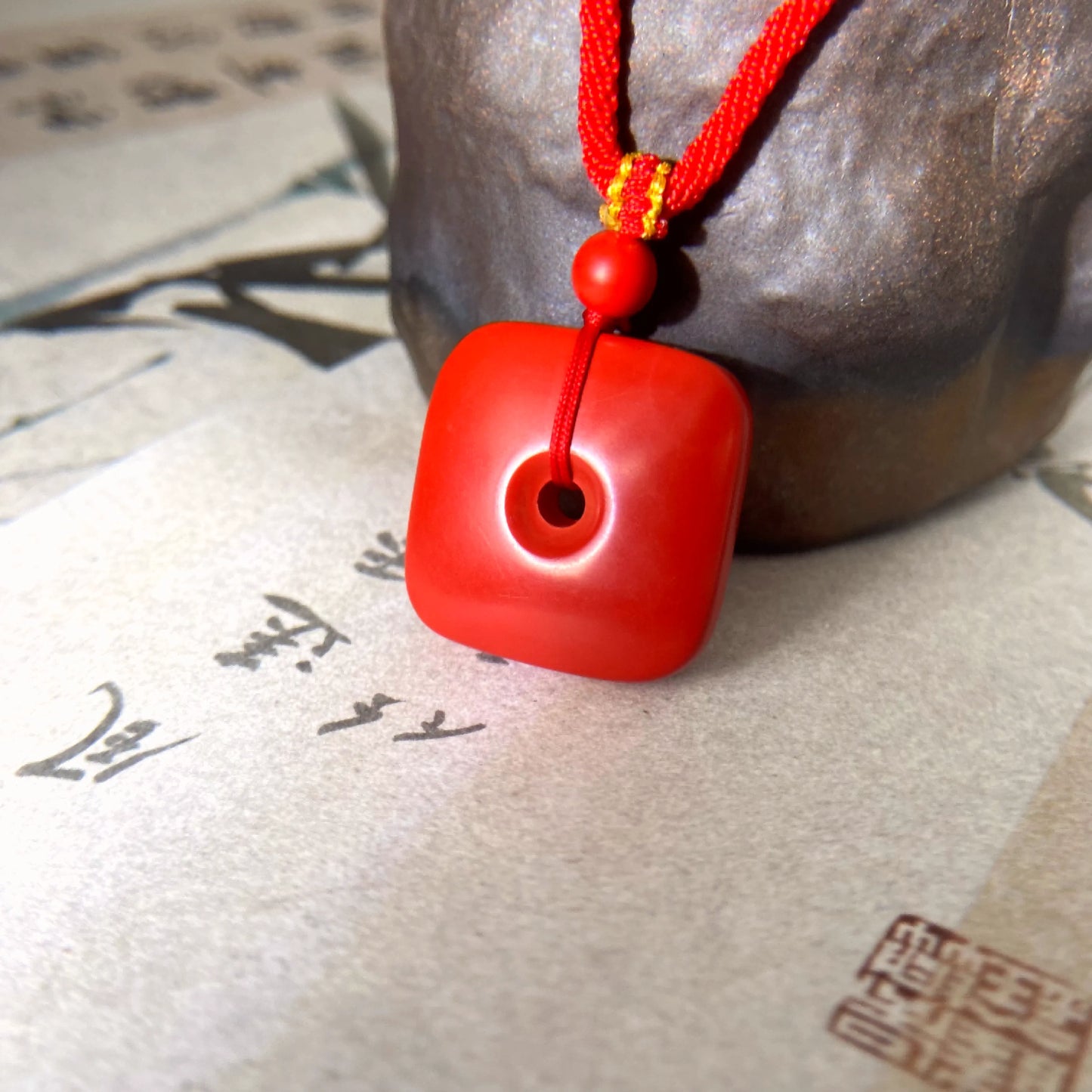 Imperial Cinnabar Peace Amulet Pendant – Spiritual Protection, Luck & Energy Purification Talisman