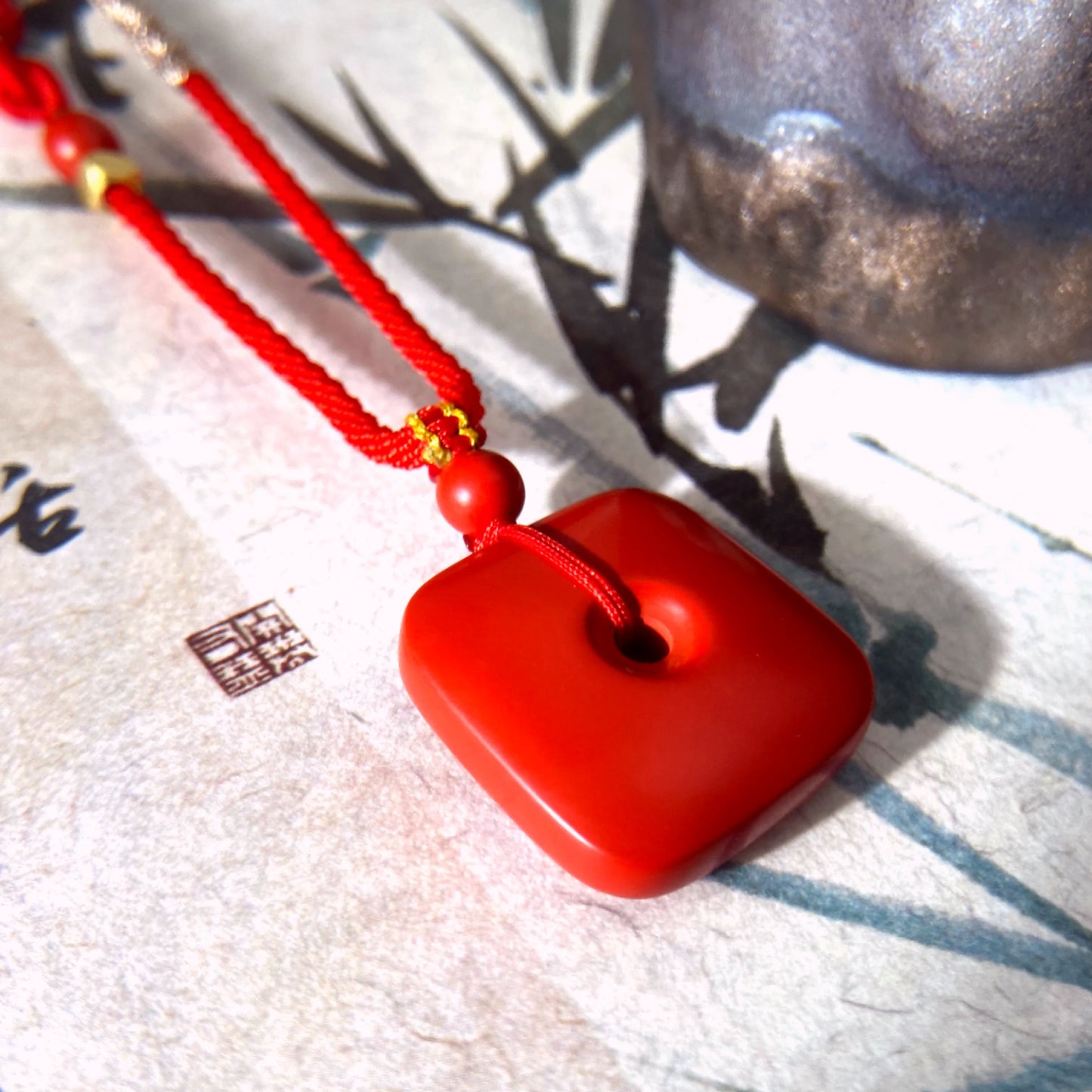 Imperial Cinnabar Peace Amulet Pendant – Spiritual Protection, Luck & Energy Purification Talisman