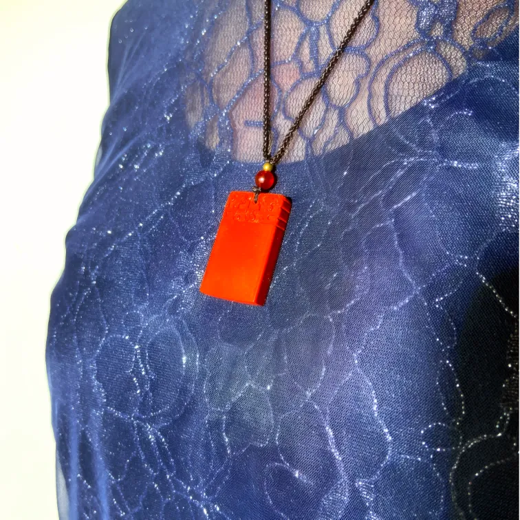 Hand-Carved Cinnabar Peace Amulet – Feng Shui Talisman for Protection, Blessings & Good Fortune