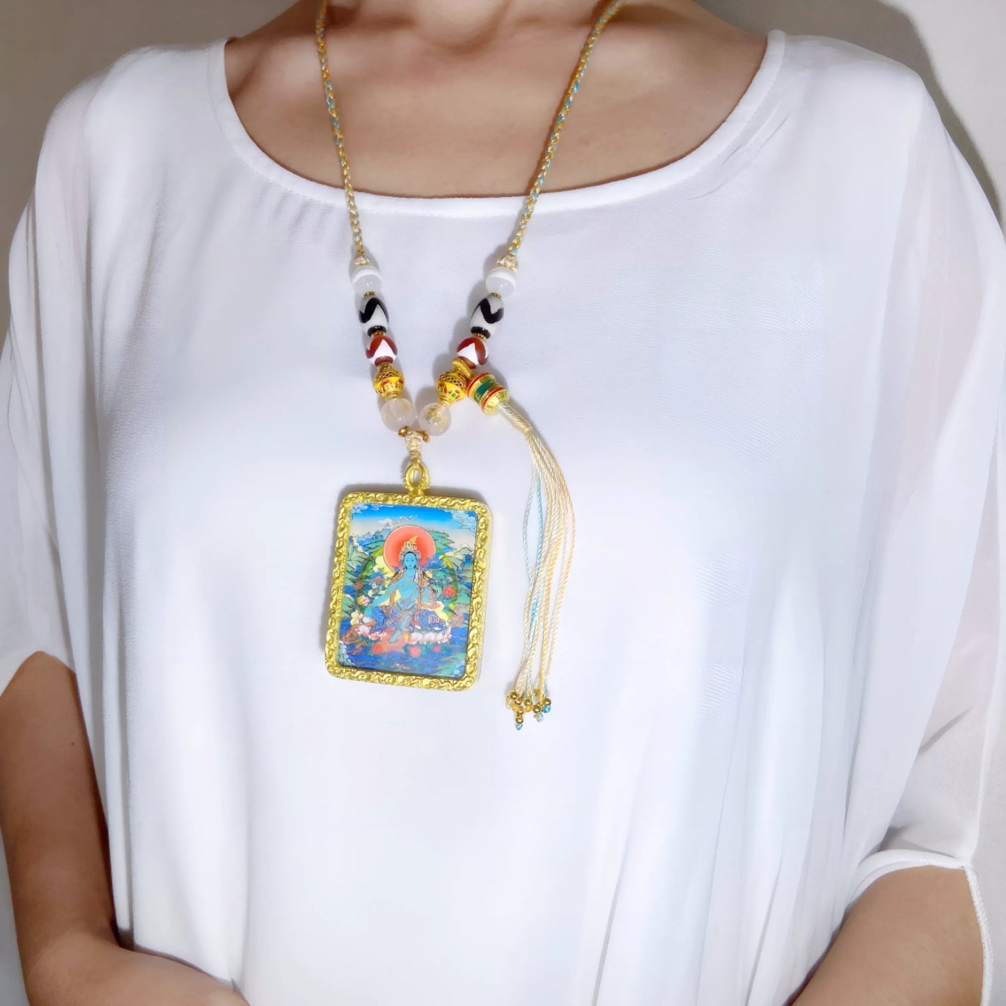 Green Tara Semi-Hand-Painted Thangka – Tibetan Goddess of Compassion, Healing, and Divine Protection