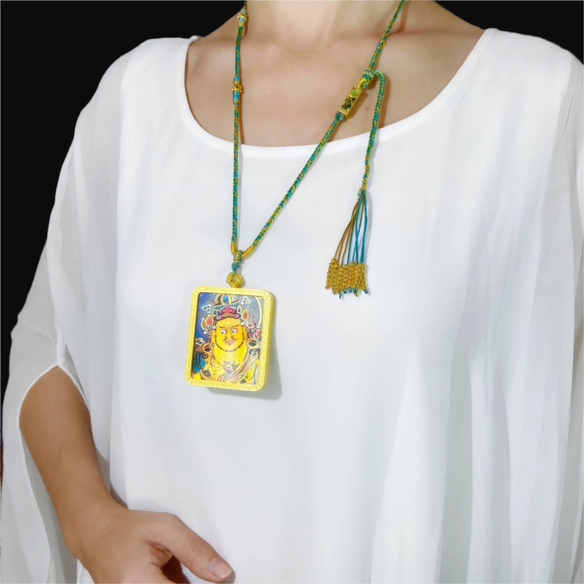 Yellow Jambhala Thangka Necklace - Wealth