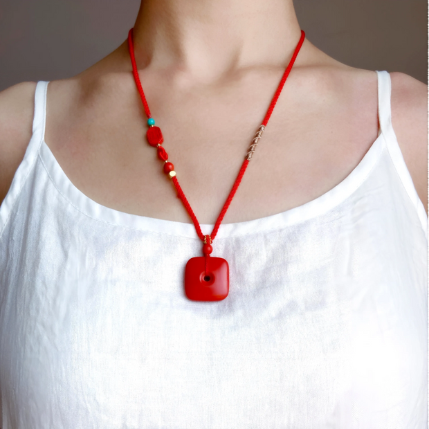 Red Cinnabar Pendant Necklace - Protection
