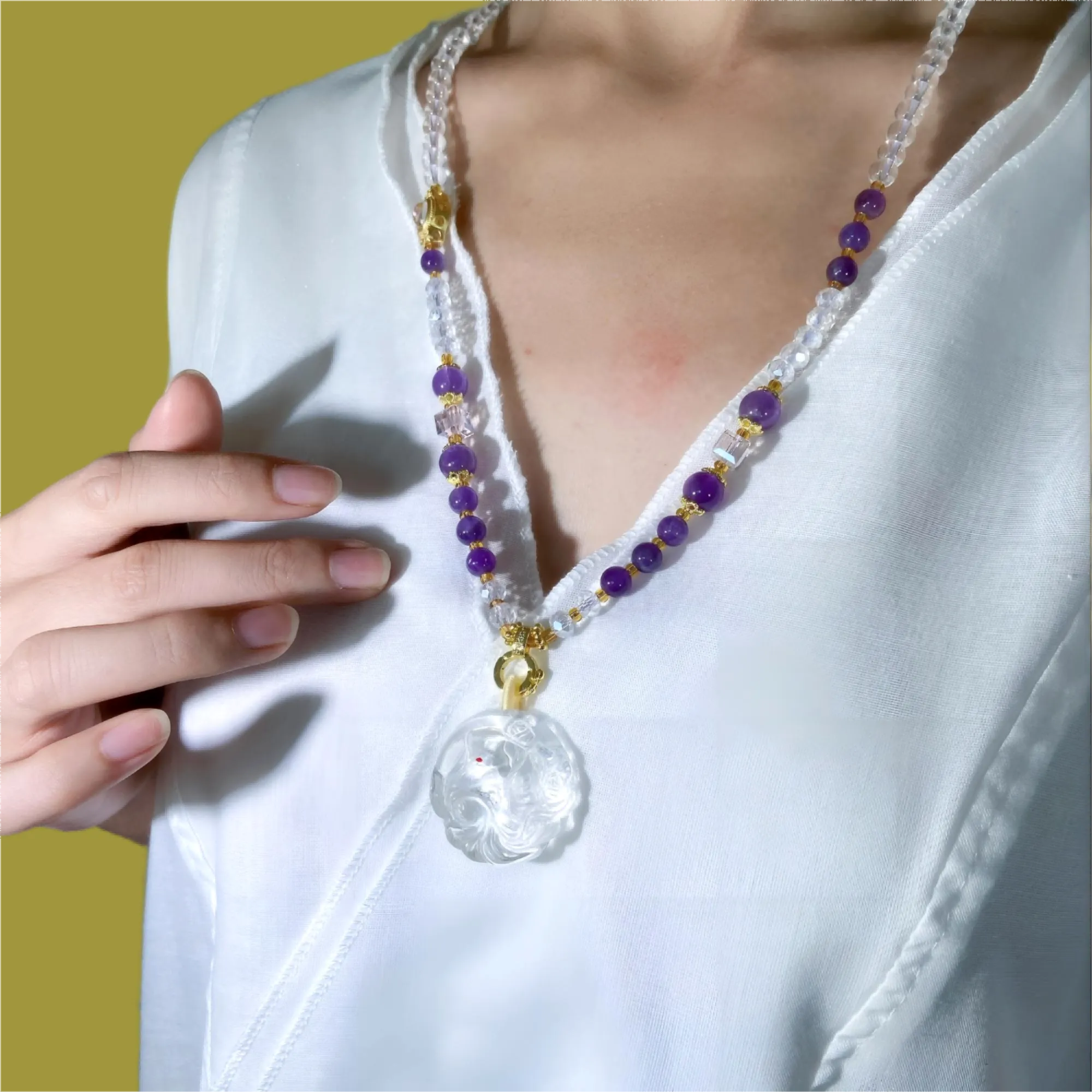 White Crystal Pendant Necklace - Healing