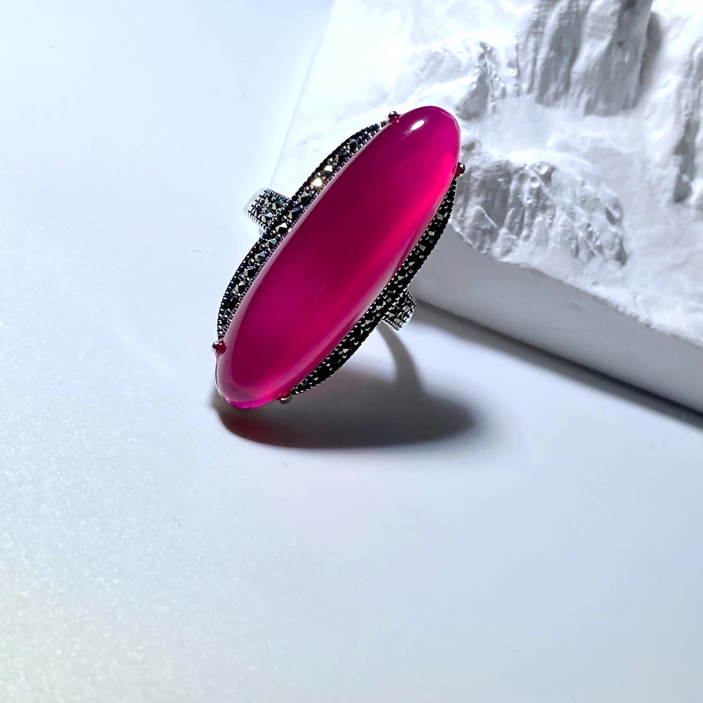 Mystic Ruby Flame – S925 Thai Silver Open Ring for Protection & Passion | Long Oval Red Gemstone Energy Jewelry