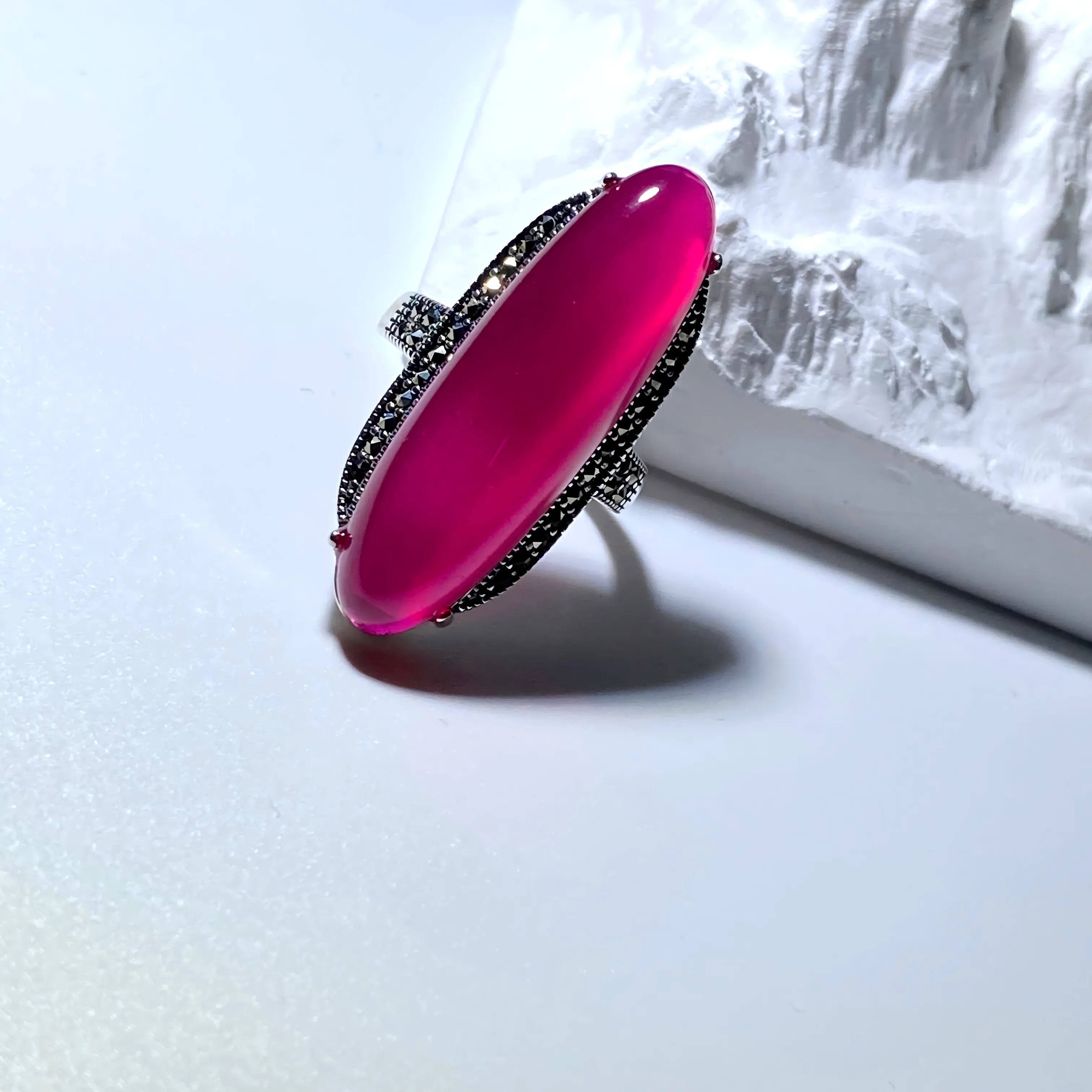 Mystic Ruby Flame – S925 Thai Silver Open Ring for Protection & Passion | Long Oval Red Gemstone Energy Jewelry