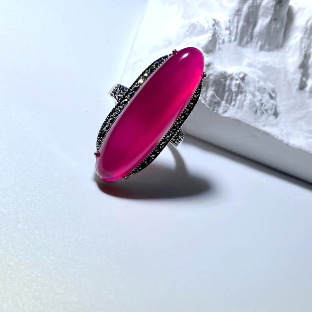 Mystic Ruby Flame – S925 Thai Silver Open Ring for Protection & Passion | Long Oval Red Gemstone Energy Jewelry