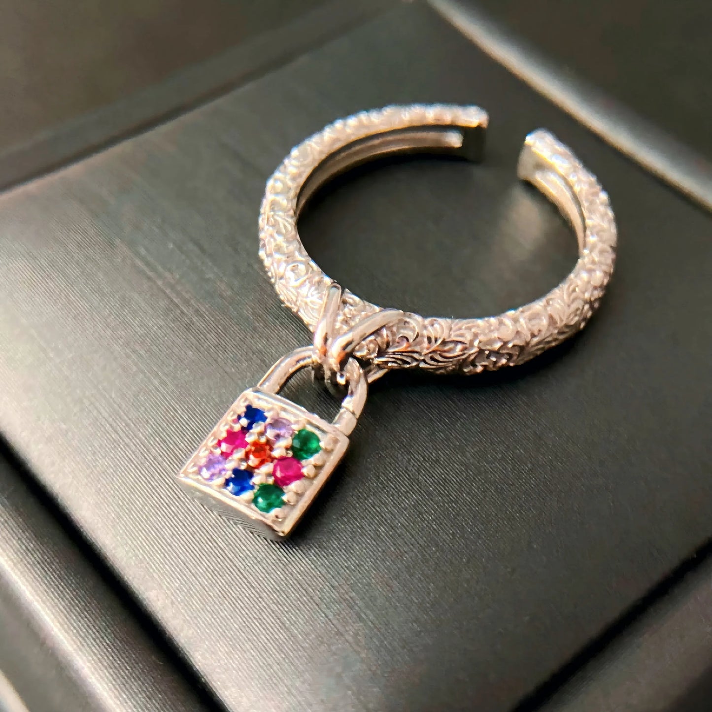 S925 Silver Energy Lock Ring – Handcrafted Tibetan Filigree Padlock Amulet for Protection, Prosperity & Spiritual Bonding