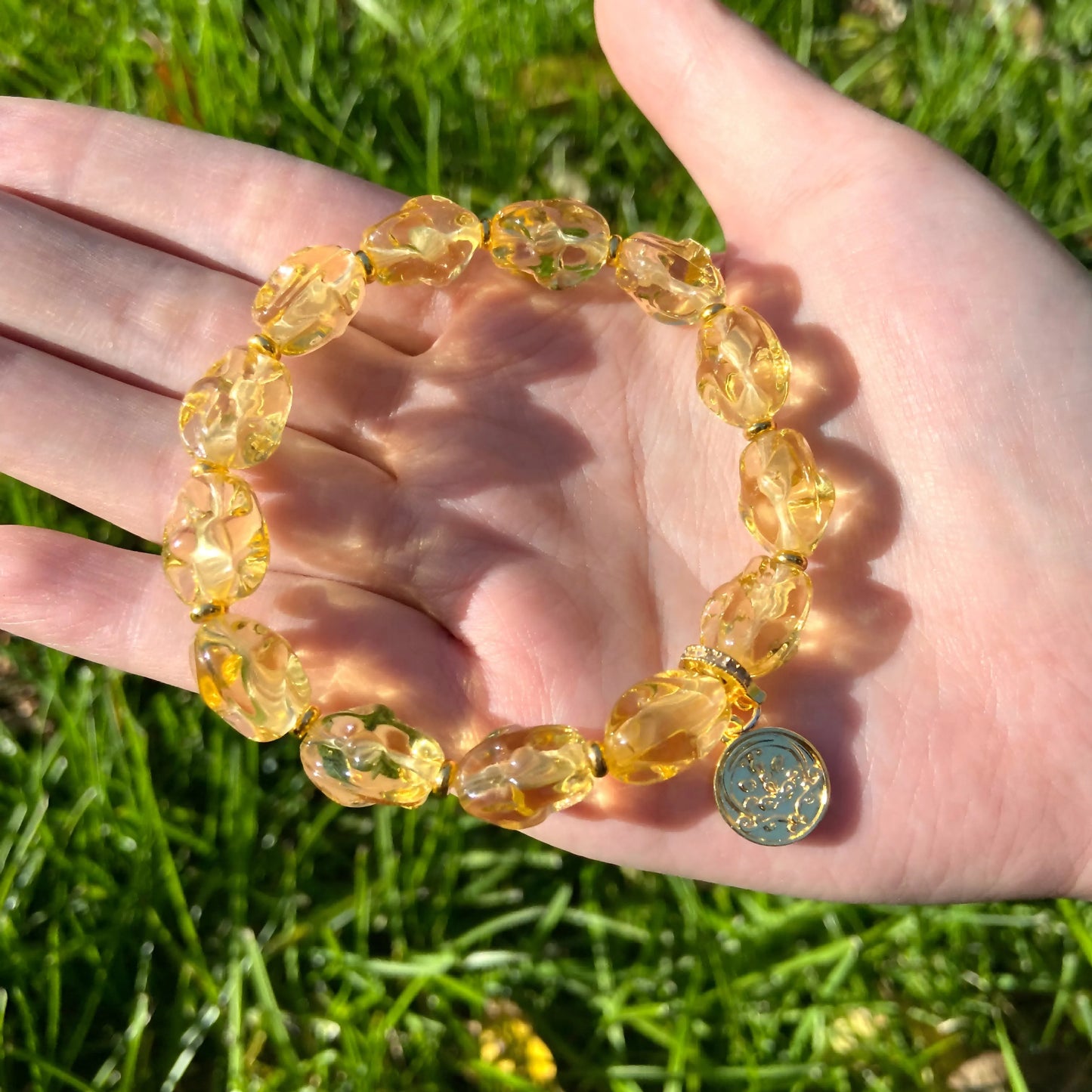 Buddhist Golden Foil Glass Bracelet – Shangqing Xuangguang Sacred Beads