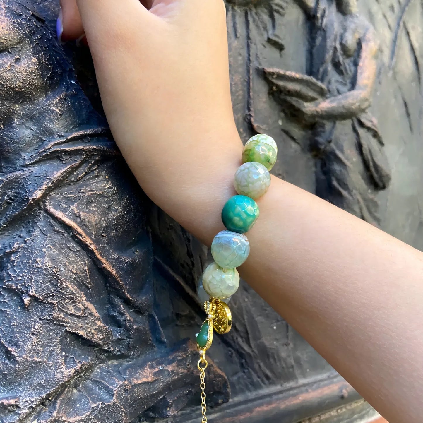 Tibetan Dragon Scale Agate Bracelet – Sacred Green Agate from Ngari, Symbol of Power, Protection & Prosperity | Buddhist Healing Energy Crystal Jewelry